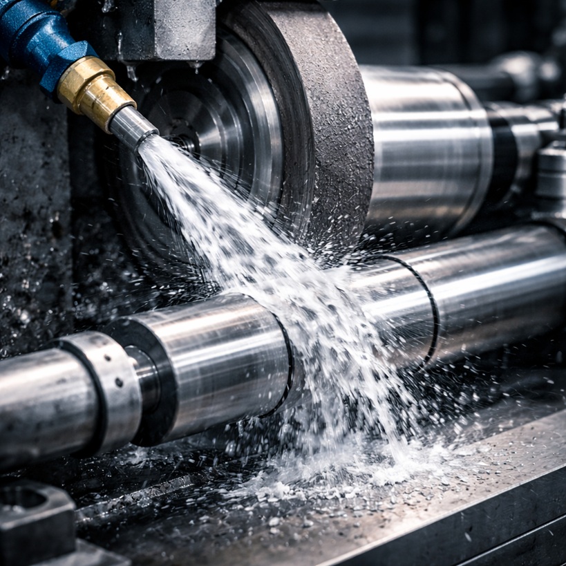 Precision cylindrical grinding process with optimized coolant jet delivery at the wheel–workpiece interface